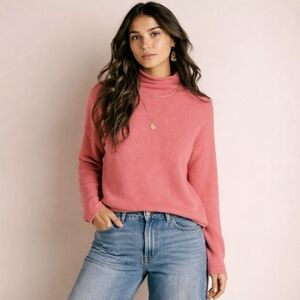 J. Crew 100% Cashmere Sweater Roll Neck Coral Pink Oversized Women's Sz XS